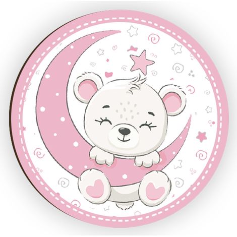 Lupia - Calamita, MAGNETI in Legno Set da 24 PEZZI D.4,5 cm ORSACCHIOTTO LUNA LITTLE GIRL con decorazione stampata, segnaposto ricordino regalo, bomboniera confettata, pensierino Battesimo o evento (1/4)