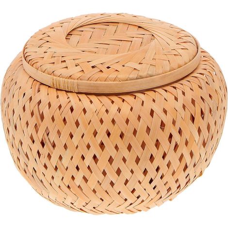 Boîte à thé tressée en bambou avec couvercle, compatible avec le rangement domestique, 1 pièce, porte-bonbons kaki (1/5)