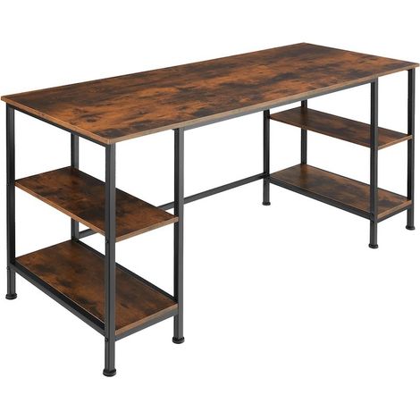 Table de bureau 4 étagères style industriel et loft en bois foncé 137 cm (1/5)