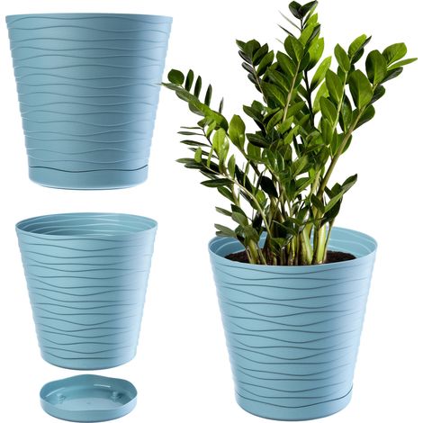 KADAX Blumentopf mit Untersetzer, aus Kunststoff, rund, 19 cm, Pfefferminz