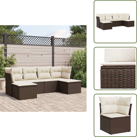 6-tlg. Garten-Sofagarnitur mit Kissen Braun Poly Rattan - Gartengestelle - Gartenmöbelset - Lounge Set - Rattan Möbel - Garten Sofa (1/5)