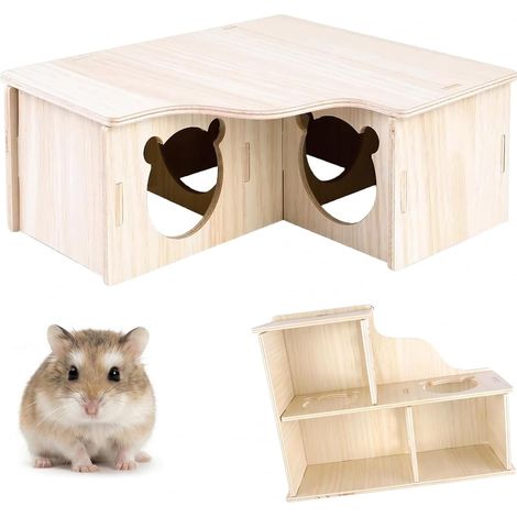 Maison en Bois pour Hamster, 22.5 x 17.8 x 8 cm, Couleur Bois Naturel (1/5)