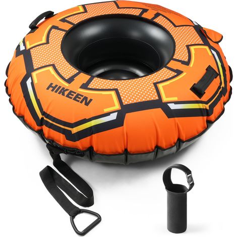 Grosse Bouee Piscine en Oxford 600D: Bouée Ronde Adulte Résiste à 150kg, avec Coussin Amovible et Poignées Sécurisées, Bouée Gonflable avec Pompe Automatique pour Drift et Ski Nautique-Orange (1/5)