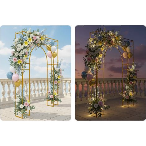 Support de toile de fond de mariage, acier au carbone, 1,8 m x 2,4 m, capacité de charge 20 kg, diamètre du tube 16 mm, taille de la base 30 cm x 30 cm (1/5)