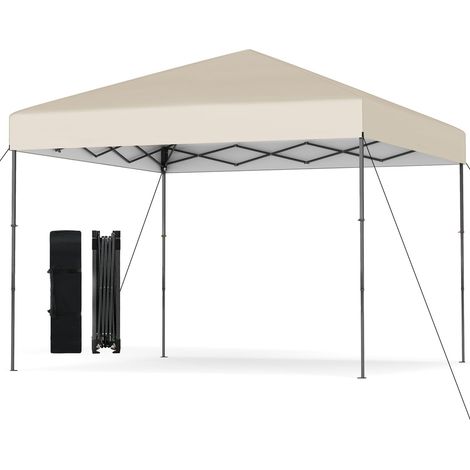 COSTWAY Gazebo Pop-up da Esterno 295 x 295 cm, Gazebo Pieghevole con Borsa da Trasporto, 8 Picchetti, 4 Corde Antivento, 3 Altezze Regolabili, Ideale per Feste, Barbecue, Giardino, Spiaggia (Beige) (1/5)