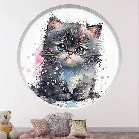 Stickers Trompe l'oeil Arche ronde Enfants - Chaton - Diamètre 40 cm (1/4)