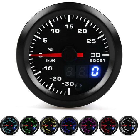 Indicador de presión de turbo, 2 pulgadas/52 mm, universal, plástico, 7 colores, LED, indicador de presión de turbo, indicador digital (1/5)