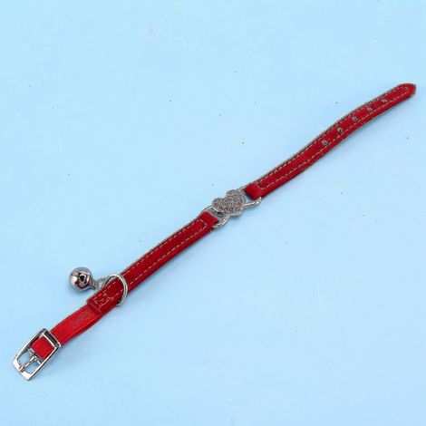 Collier pour chat avec breloque cœur, ajustable, en velours, avec clochette rouge, taille S