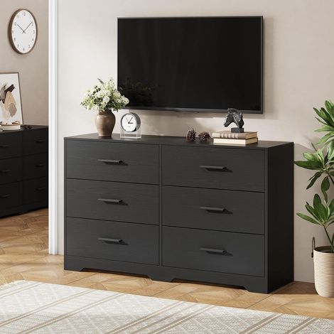 Commode Noire 6 Tiroirs - Buffet Large et Meuble TV - Design Moderne pour Chambre et Salon (1/5)