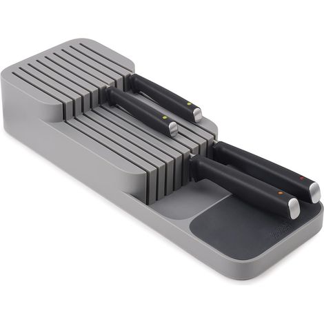 Aougo – Blind drawer two-tier horizontal knife block – Gray – Safe storage for up to 9 knives – Fits blades up to 9 inches – Non-slip feet (1/5)