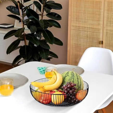 Lot de 2 Corbeilles à Fruits 28 cm – Panier à Fruits en Métal Noir Design Filaire – Corbeille Ronde pour Cuisine, Pain et Légumes – Centre de Table Décoratif Moderne (1/3)