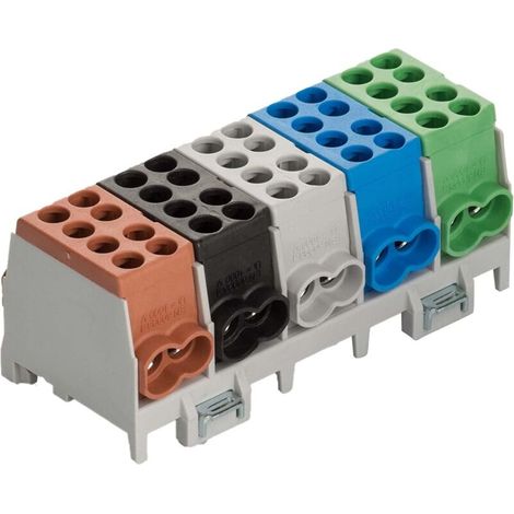 Borne de dérivation principale 5 broches pour rail DIN - Distributeur de courant avec VDE, marron/vert/noir/bleu/gris, plastique