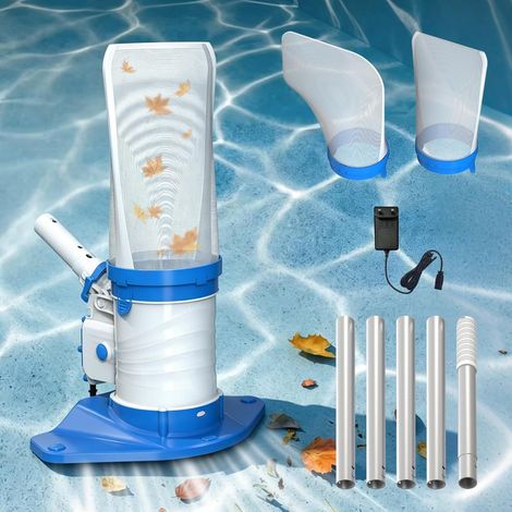 Aspirateur à Feuilles Rechargeable, Aspirateur de Piscine Nettoyeur Électrique avec 5-Section Manche, idéal pour les Feuilles, Débris dans les Piscines Creusées et Hors Sol, Blanc (1/5)