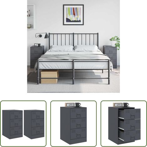 Nachttisch Anthrazit -  Nachttische 2 Stk. Anthrazit 34,5x39x62 cm Stahl (1/5)