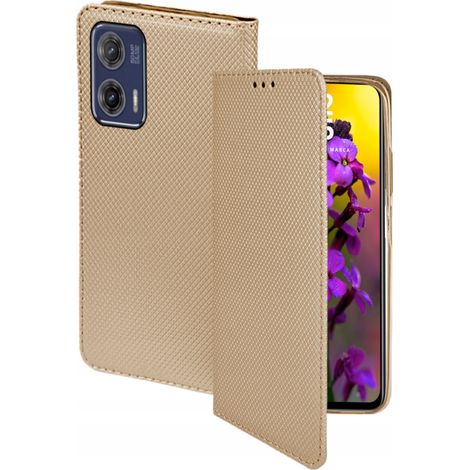 Custodia per Motorola Moto G73 SMART MAGNET BOOK CASE ORO + VETRO 9H (1/5)
