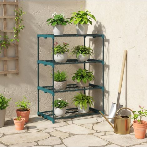Portapiante 67x49x105 cm verde scuro in acciaio e plastica a 4 livelli con montaggio facile (1/4)