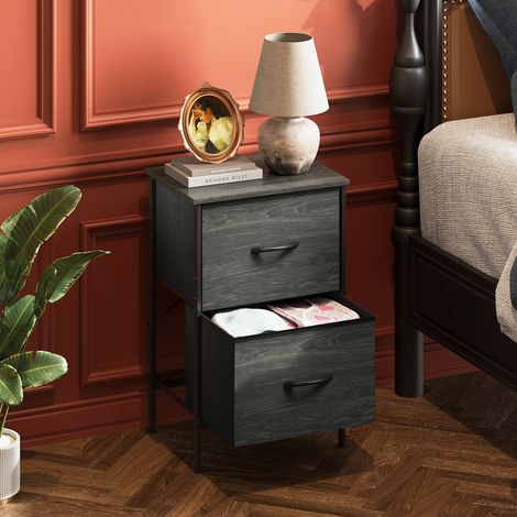 Commode WLIVE à 2 tiroirs, tiroirs en tissu avec glissières coulissantes, table de chevet pour chambre, petite table d'appoint avec structure en métal, entrée, salon, chambre d'enfant, table de nuit,  (1/5)