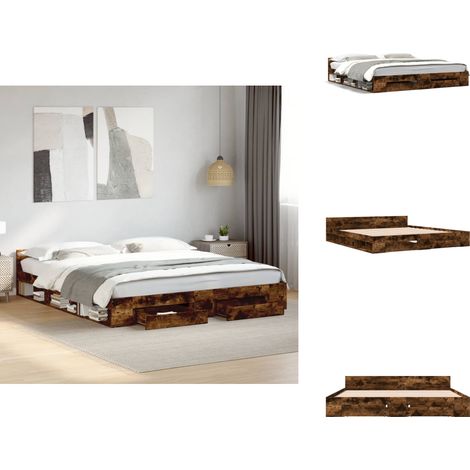 Bettgestell mit Schubladen Räuchereiche 200x200cm Holzwerkstoff - Bettesrahmen - Doppelbett - Holzbettrahmen - Holzlattenrost - Schrankbett (1/5)