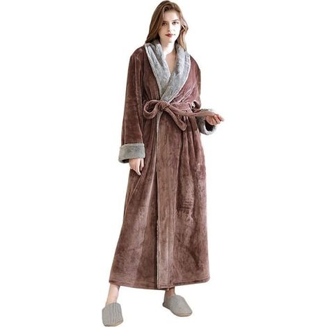 Women's Bathrobe - Long Flannel - 100% Polyester - Size XL - Brown