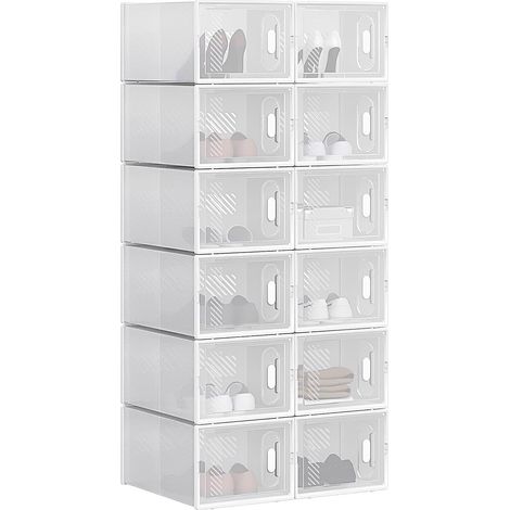 Woltu – Lot de 12 boîtes à chaussures transparentes – Pliables et empilables – Dimensions 35x25x19cm – Rangement facile et visible