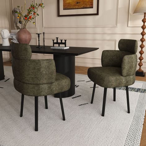 Chaise de salle à manger pivotante à 360°, fauteuil rembourré avec revêtement en chenille et dossier incurvé, chaise confortable pour salle à manger, salon et coiffeuse, vert olive (1/5)