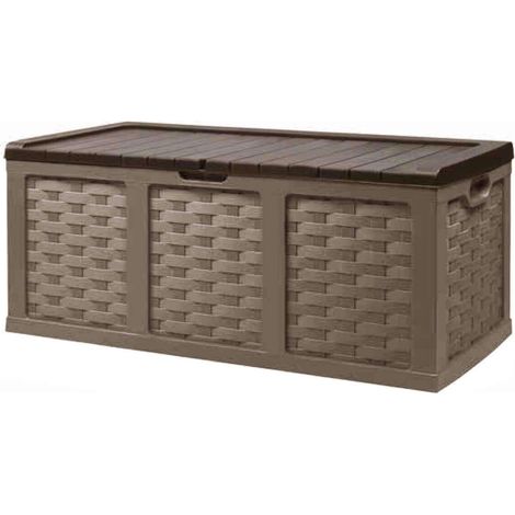 Baule cassapanca XXL in resina wicker da esterno giardino con maniglie laterali e coperchio lucchettabile 157x75x63 cm Big-Box -  Brown (1/4)