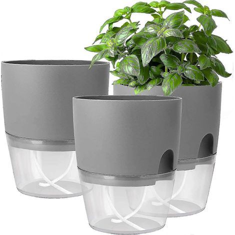 Dreier-Set selbstbewässernde Kräutertöpfe für Fensterbänke, 18,2 x 11 x 15,3 cm, grau (1/5)