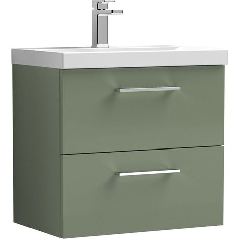 Balterley  Contemporary Bathroom 2-Drawer Wall-Hung Thin-Edge Vanity Unit Basin, Satin Green, 600mm