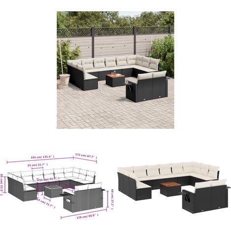 13-tlg. Garten-Sofagarnitur mit Kissen Schwarz Poly Rattan - Gartenmöbel - Esszimmergarnituren - Outdoor Möbel - Lounge Set - Rattan Gartenmöbel - Home & Living