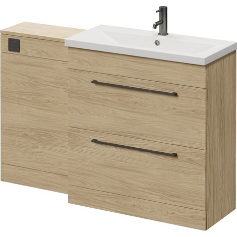 Napoli 390 Light Oak 1300mm 2 Drawer Vanity Unit Toilet Suite with Glide Basin - 1300mm - Gunmetal Grey 480mm HandleWithout Kingston Toilet Pan