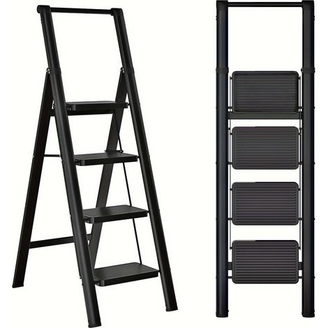 Escabeau pliant 4 marches en acier avec marches larges antidérapantes, léger et portable (1/5)