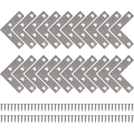 Metal L-shaped fixing brackets for wood – 50 x 50 mm, pack of 20 pieces with screws included for furniture, cupboards and repairs
