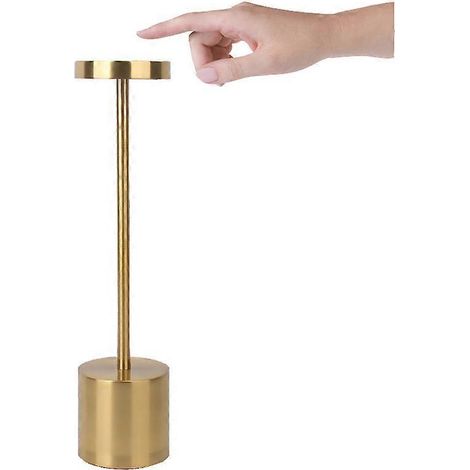 Goldene, wiederaufladbare kabellose Tischleuchte, 3600-mAh-LED-Schreibtischlampe im Metalldesign mit USB-Ladefunktion, 3 Farbmodi, für Nachttisch, Außenbereich und Terrasse (1/5)