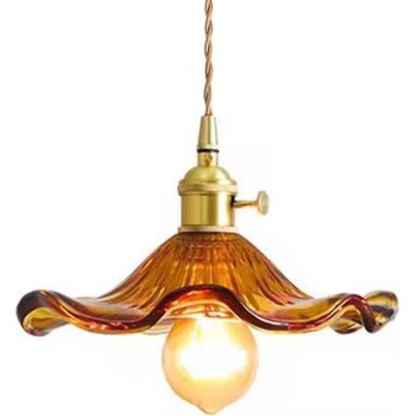 Suspension en verre feuille de lotus, style industriel vintage, E27, lampe de plafond pour salle à manger, îlot cuisine (Ambre)