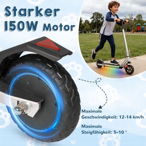 Trottinette électrique enfant dès 10 ans, 14 km/h, pliable, 15 km d'autonomie, hauteur réglable, lumières LED, frein EBS + frein pied, écran LCD (1/4)