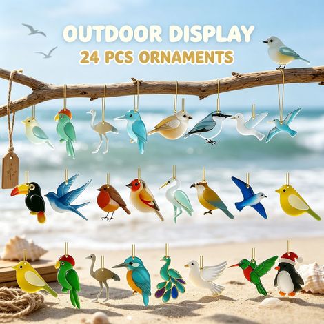 Calendrier de l'Avent 2026 en verre de mer, 24 décorations suspendues en acrylique 2D, ornements colorés pour sapin de Noël, idéal pour décorer votre intérieur pendant les fêtes. (1/5)