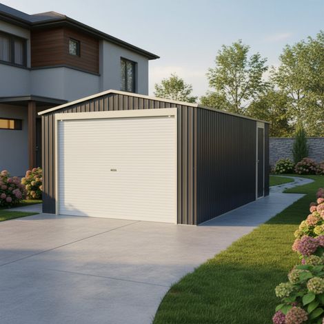 Garage métal 17,31m2 porte enroulable anthracite X-Metal