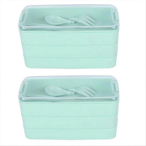Mikrowellengeeignete Lunchbox für draußen mit grüner Gabel und Löffel (1/5)