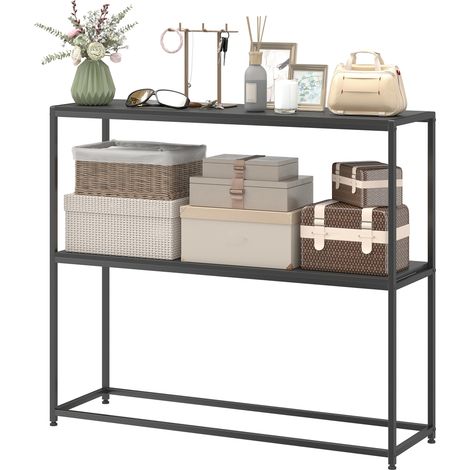 Console moderne en acier avec 2 étagères pour salon, entrée, couloir, 100 x 30 x 87 cm, noire
