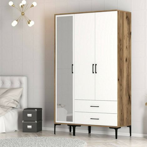 Dmora - Armario 3 puertas Shaula, Muebles de dormitorio, Vestidor, Armario de ropa, 120x201h48 cm, Nogal y Blanco, con embalaje reforzado (1/5)
