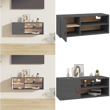Pensile Grigio 80x30x30 cm in Legno Massello di Pino - Mobile a parete - Armadio a muro