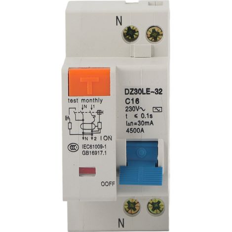 Disjoncteur 1P 16A 220V Protection Surcharge Court-Circuit Fuite Différentielle 50/60Hz (1/5)