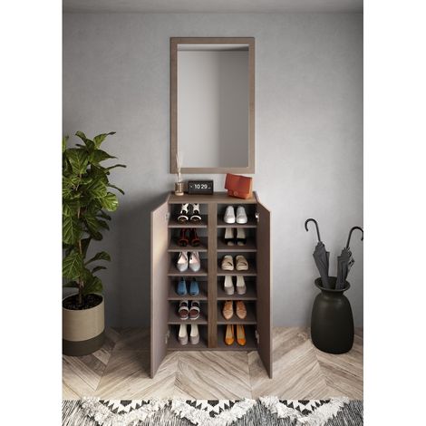 Meuble de rangement 2 portes 5 étagères réglables, collection KEY, coloris marron et chêne