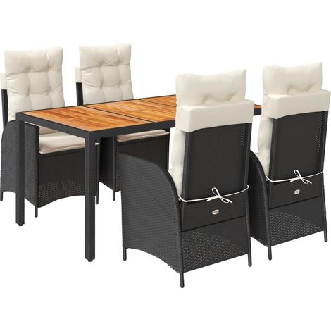Ensemble à manger de jardin coussins 5pcs Mobilier de jardin Noir Résine tressée (1/5)