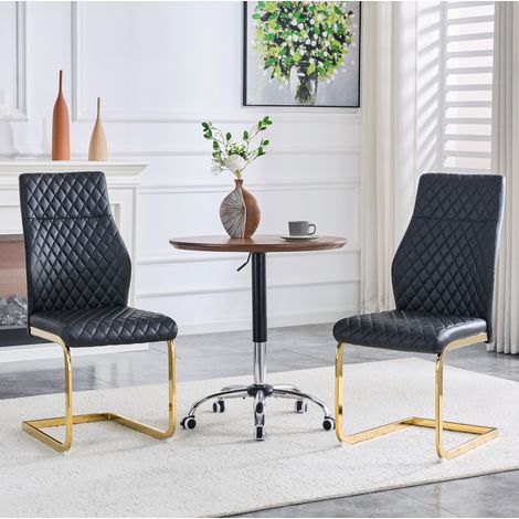 Lot de 2 chaises de salle à manger noires en PU avec dossier haut et cadre doré stable – hauteur 100 cm (1/5)