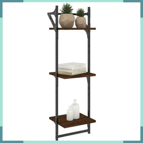 Étagère murale - 836262 - 3 niveaux - chêne marron - 30 x 25 x 100 cm (lot de 2) (1/5)