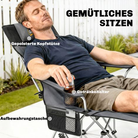 Lot de 2 chaises pliantes de camping, chaise de pêche avec repose-pieds amovible, porte-gobelet, charge max 120 kg, gris (1/5)