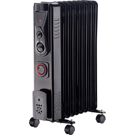 NRG 9 Fin Oil Filled Radiator Electric Heaters with 24 Hour Timer Safety Thermal Cut Off 2KW Black (1/5)