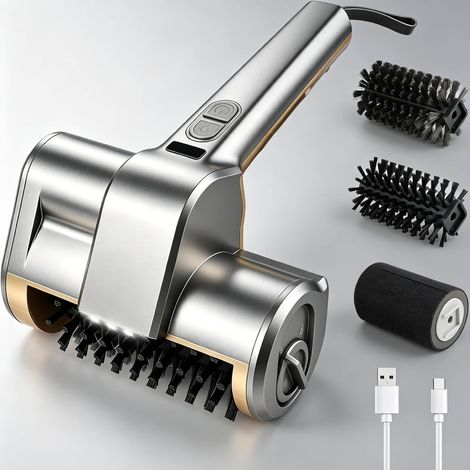 Brosse électrique pour barbecue sans fil, avec lumières LED, autonomie de 140 min, 2 vitesses, 3 têtes, imperméable et résistante à la chaleur, brosse pour barbecue en fonte, acier inoxydable et (1/5)
