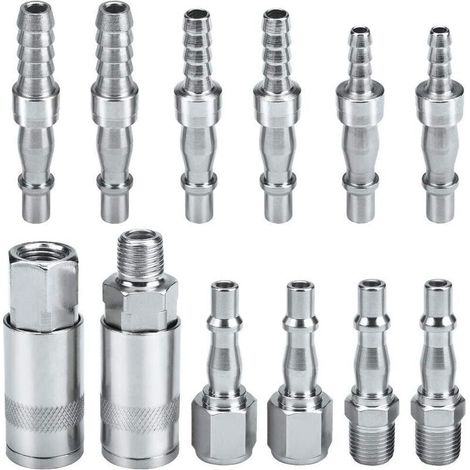 Tuyau De Conduite D'air Compresseur Raccord Coupleur D'air et Kit Plug Couplings Connecteur Mâle Femelle, BSP 1/4" pour tuyau de 6, 8 et 10 mm (1/4)